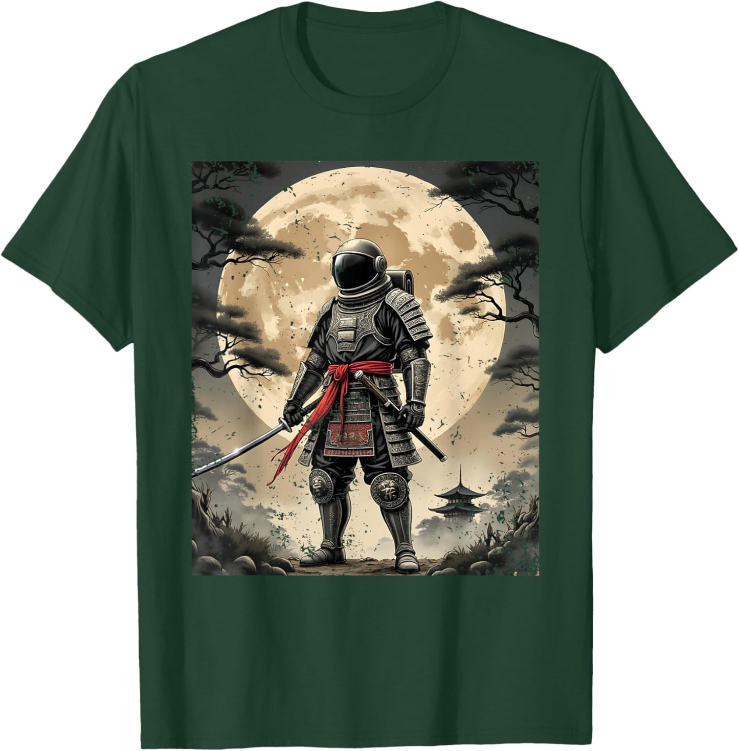 Samurai Astronaut Japanese Moon Vintage Graphic Ukiyo-e Art T-Shirt - T-Shirt | Forest