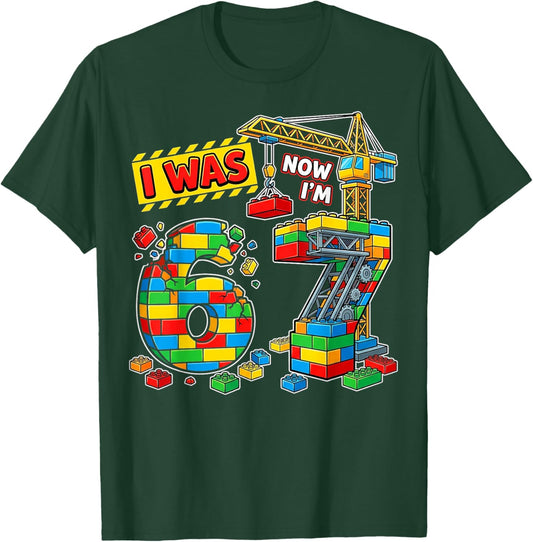 I was 6 Now I'm 7 Building Block Master Builder Birthday Boy T-Shirt - T-Shirt | Forest