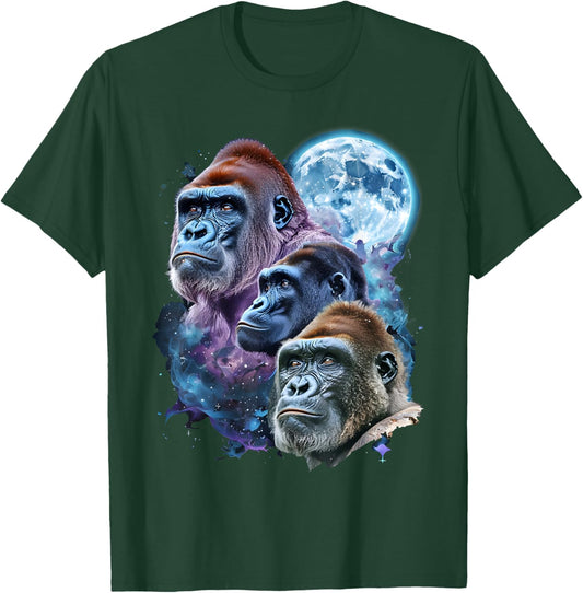 3 Moon Gorilla Funny Great Ape Art Cool Primate Animal Lover T-Shirt - T-Shirt | Forest