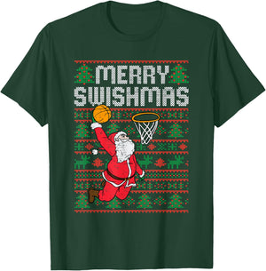 Basketball Ugly Christmas Xmas Santa Sports Men Boys Kids T-Shirt - T-Shirt | Forest