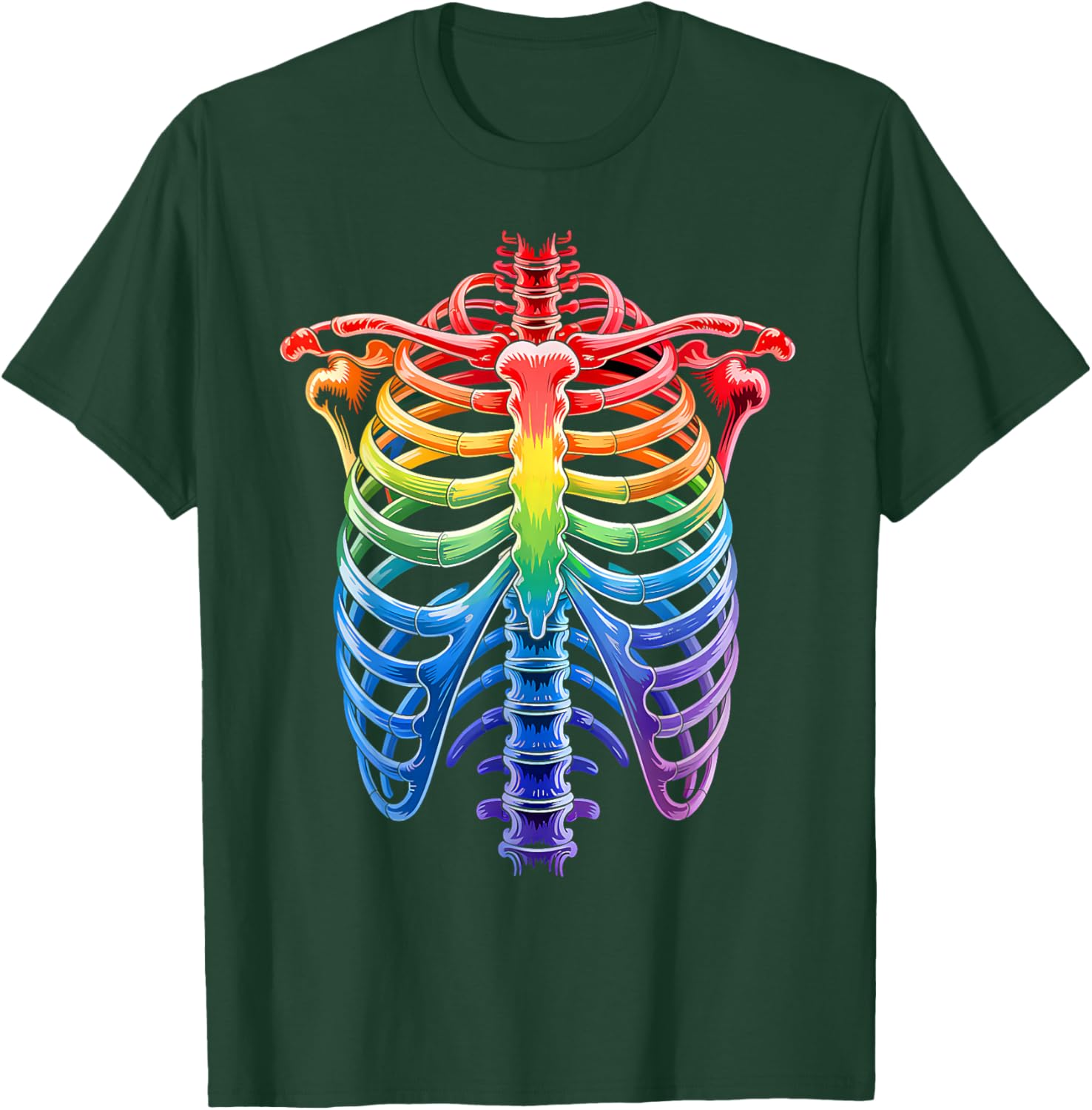 Halloween LGBTQ Rainbow Ribcage Costume Skeleton Gay Pride T-Shirt - T-Shirt | Forest
