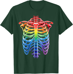 Halloween LGBTQ Rainbow Ribcage Costume Skeleton Gay Pride T-Shirt - T-Shirt | Forest