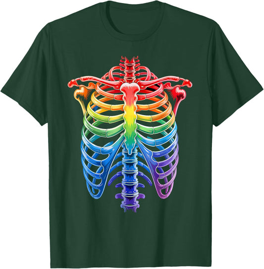 Halloween LGBTQ Rainbow Ribcage Costume Skeleton Gay Pride T-Shirt - T-Shirt | Forest
