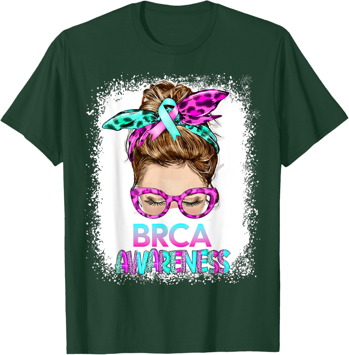BRCA Messy Bun, pink-teal Mastectomy Breast Cancer Awareness T-Shirt - T-Shirt | Forest
