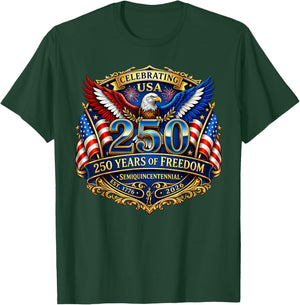 Celebrating USA 250 Years Semiquincentennal 1776 4th of July T-Shirt - T-Shirt | Forest