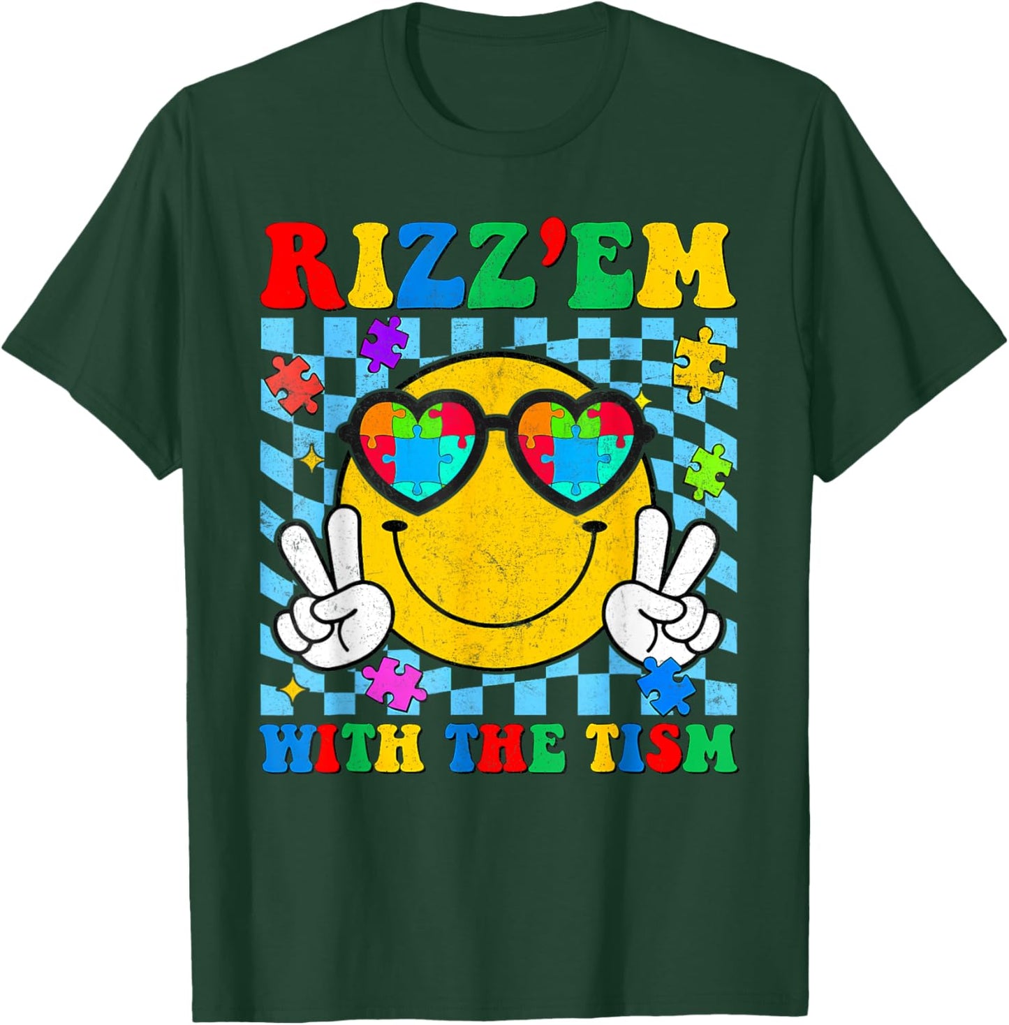 Rizz Em With The Tism Smile Autism Awareness Boys Girls Kids T-Shirt - T-Shirt | Forest
