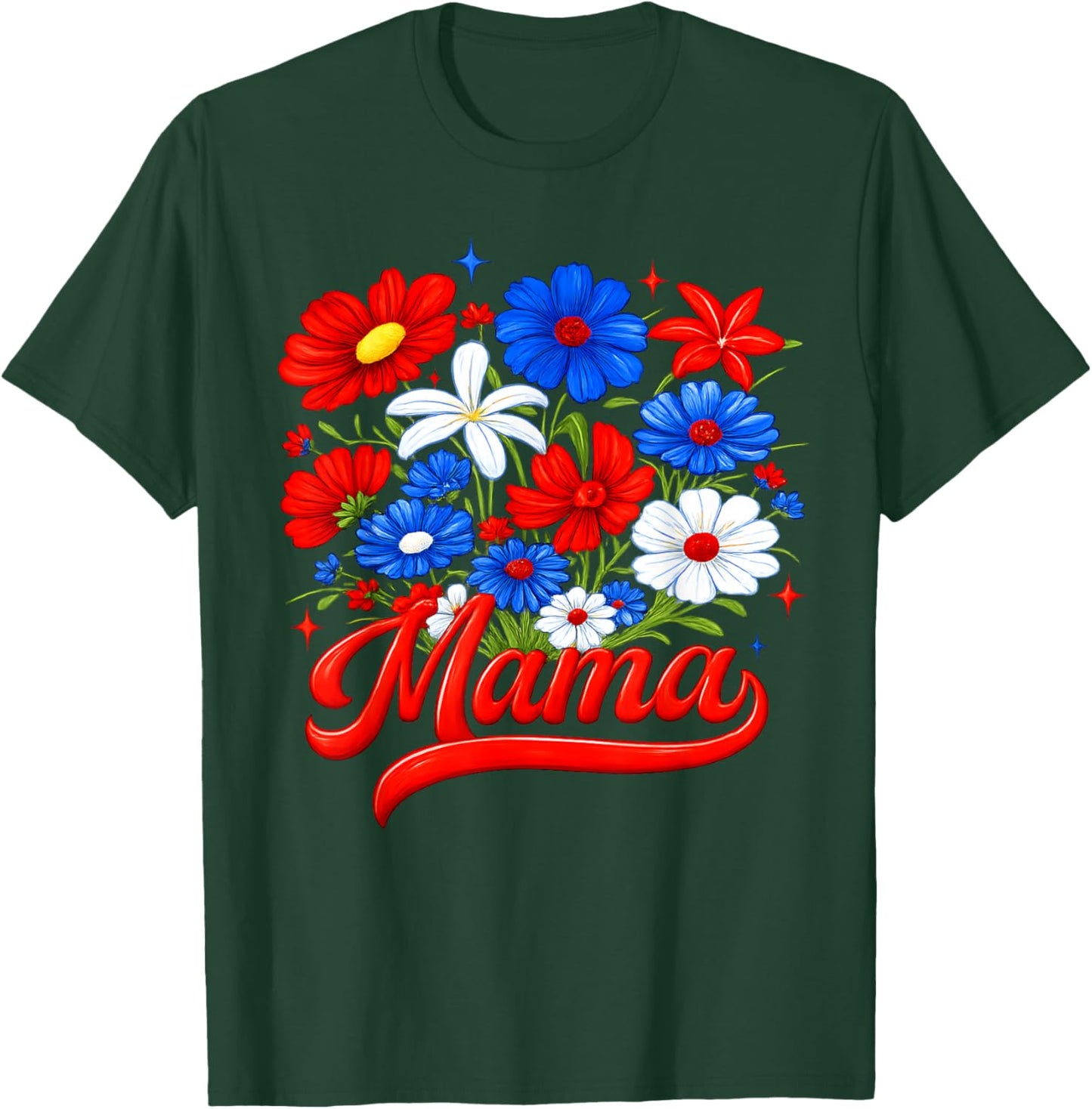 4th of July Floral Mama Patriotic Flowers Women Grandma T-Shirt - T-Shirt | Forest
