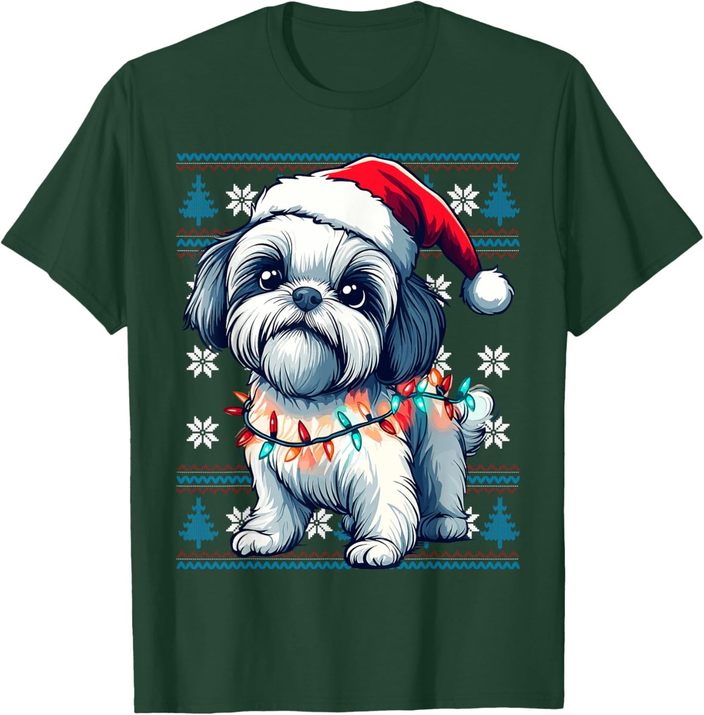 Shih Tzu Santa Xmas Tree Lights Shih Tzu Ugly Christmas T-Shirt - T-Shirt | Forest