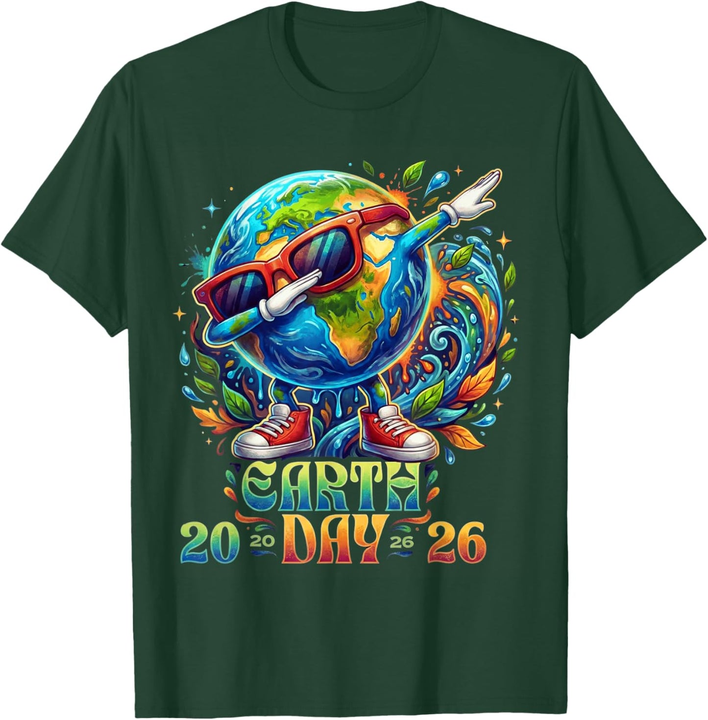Earth Dabbing Sunglasses 2026 Colorful Earth Day Art T-Shirt - T-Shirt | Forest