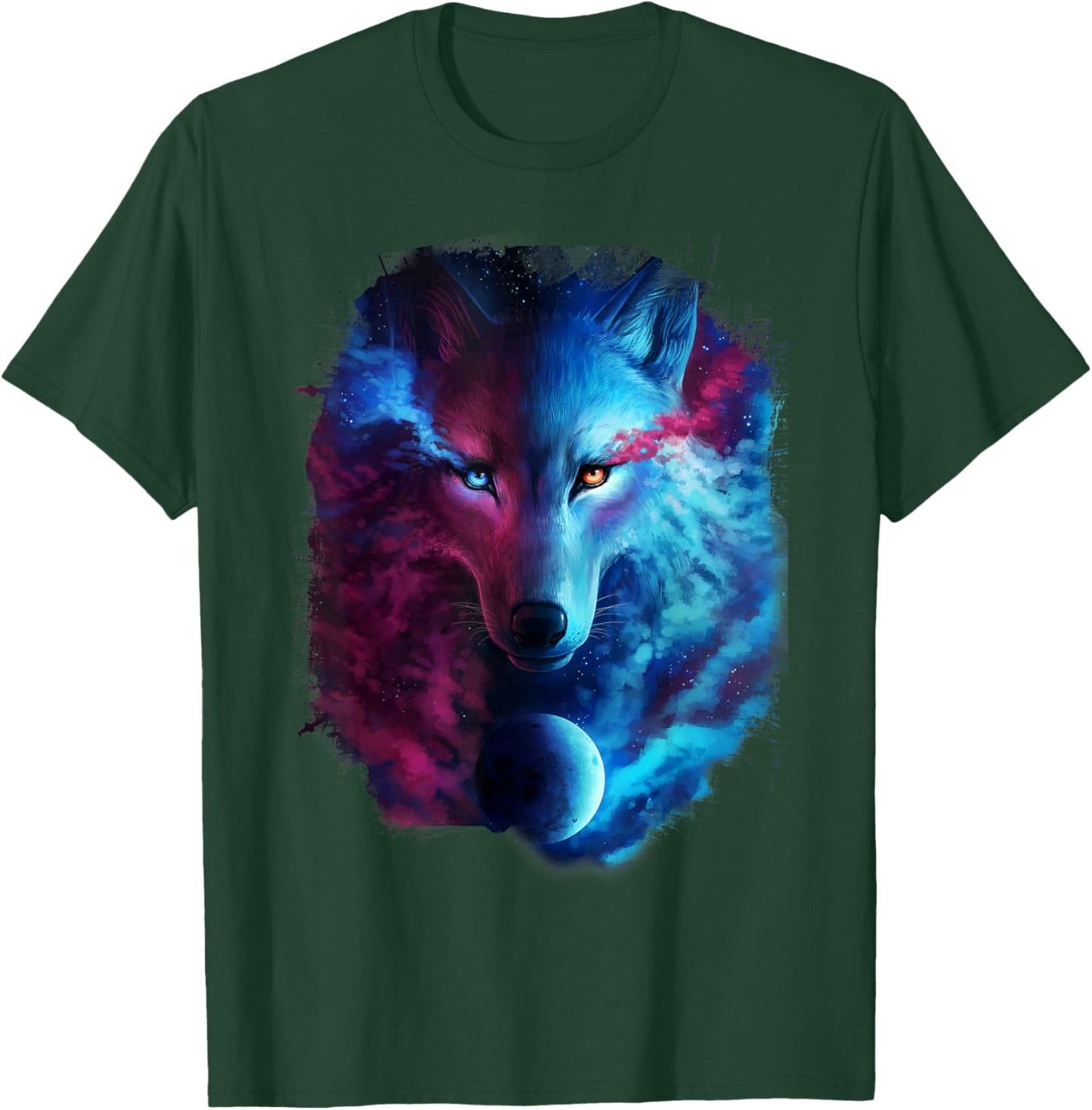 Random Galaxy, Light Dark Wolves, Ice Fire, Wolf T-Shirt - T-Shirt | Forest