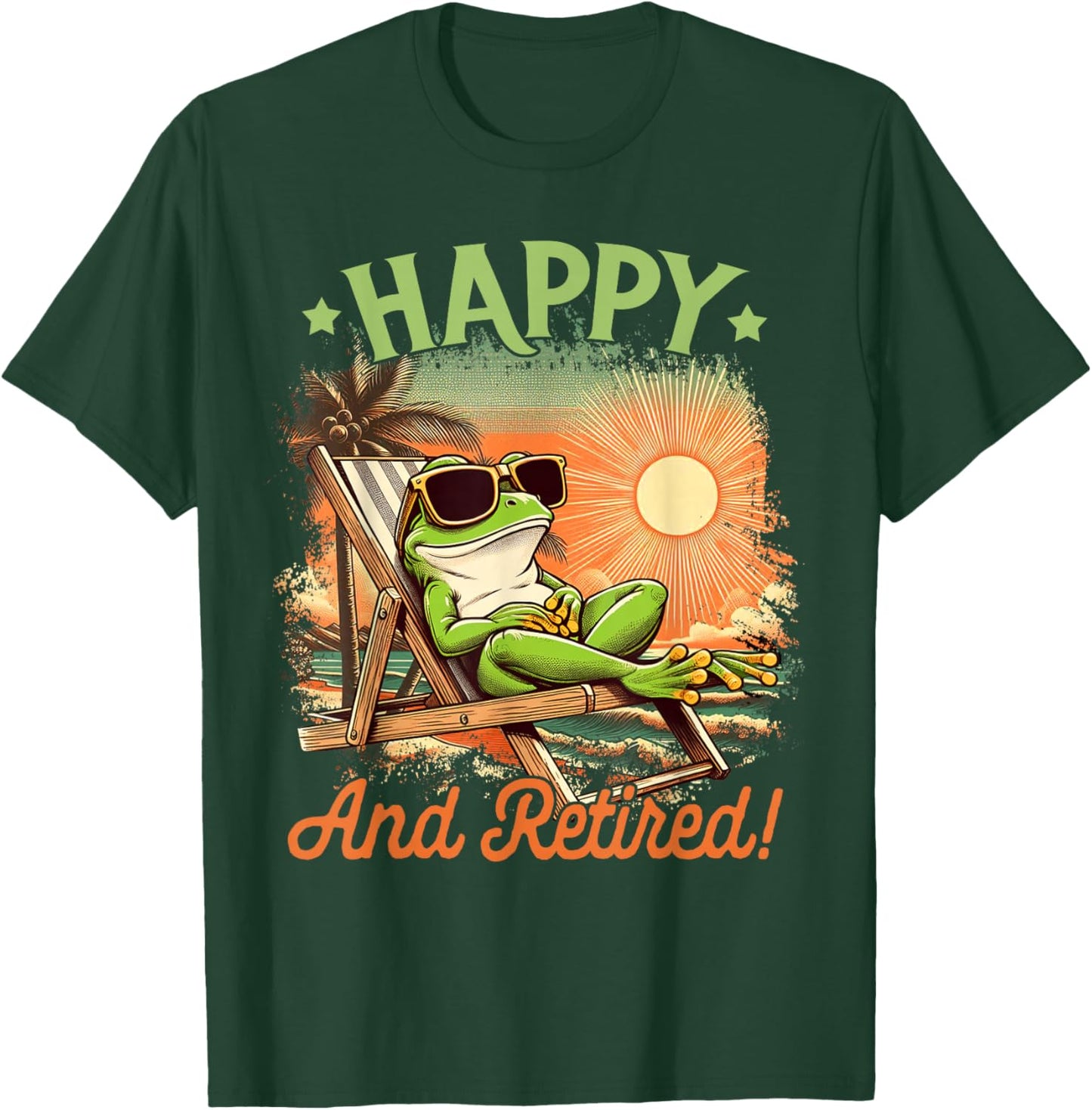 Retired Coworker Frog Retirement Party Beach Happy & Retired T-Shirt - T-Shirt | Forest