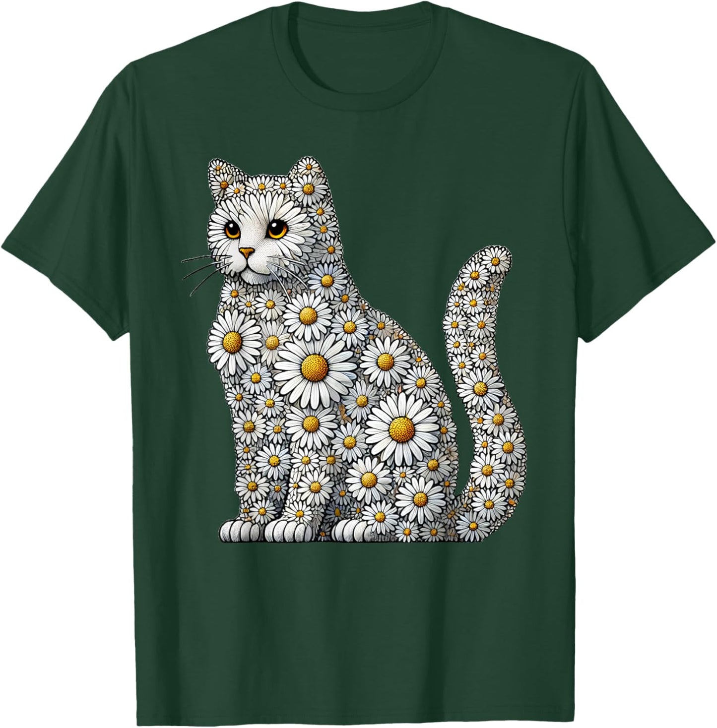 Daisy Cat Flower Gardening Floral T-Shirt - T-Shirt | Forest