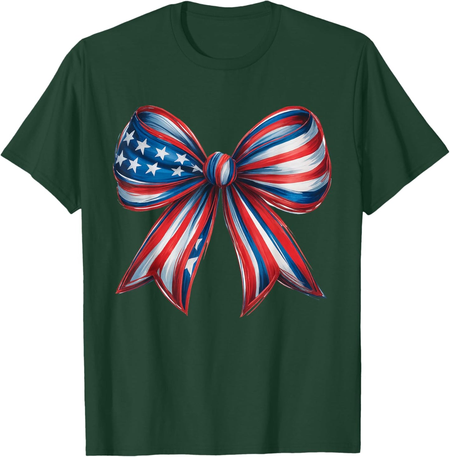 Patriotic 4th of July Coquette Bow Red White Blue Girls Kids T-Shirt - T-Shirt | Forest