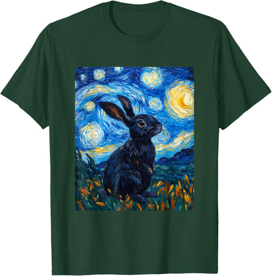 Cute Bunny Rabbit - Van Gogh Style - Starry Night T-Shirt - T-Shirt | Forest