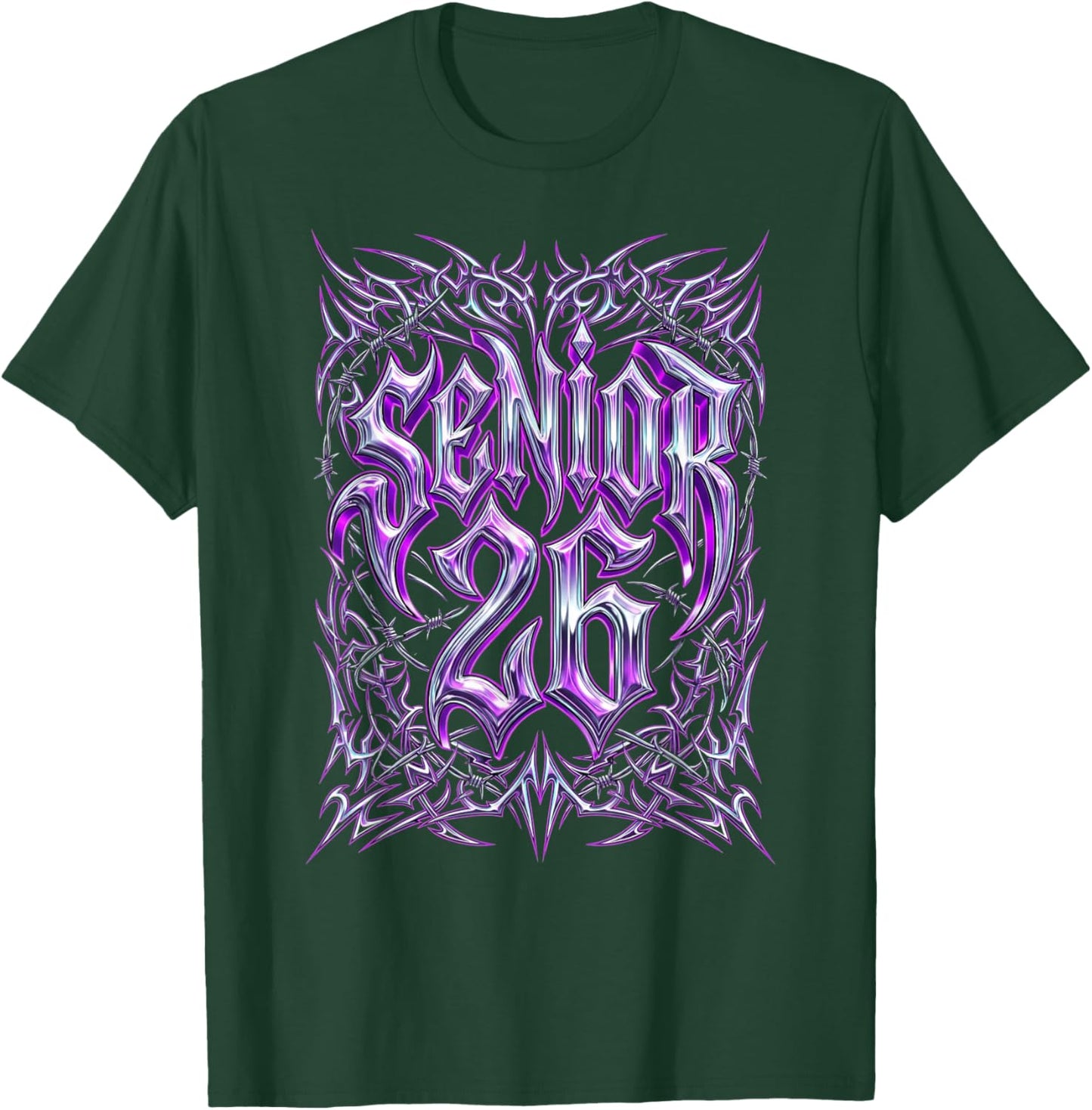 Senior 2026 26 Cyber Goth Heavy Metal Streetwear Graduation T-Shirt - T-Shirt | Forest