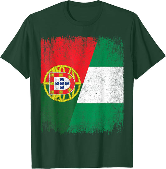 Half Portugal Nigeria Split Flag Portuguese Pride Roots T-Shirt - T-Shirt | Forest