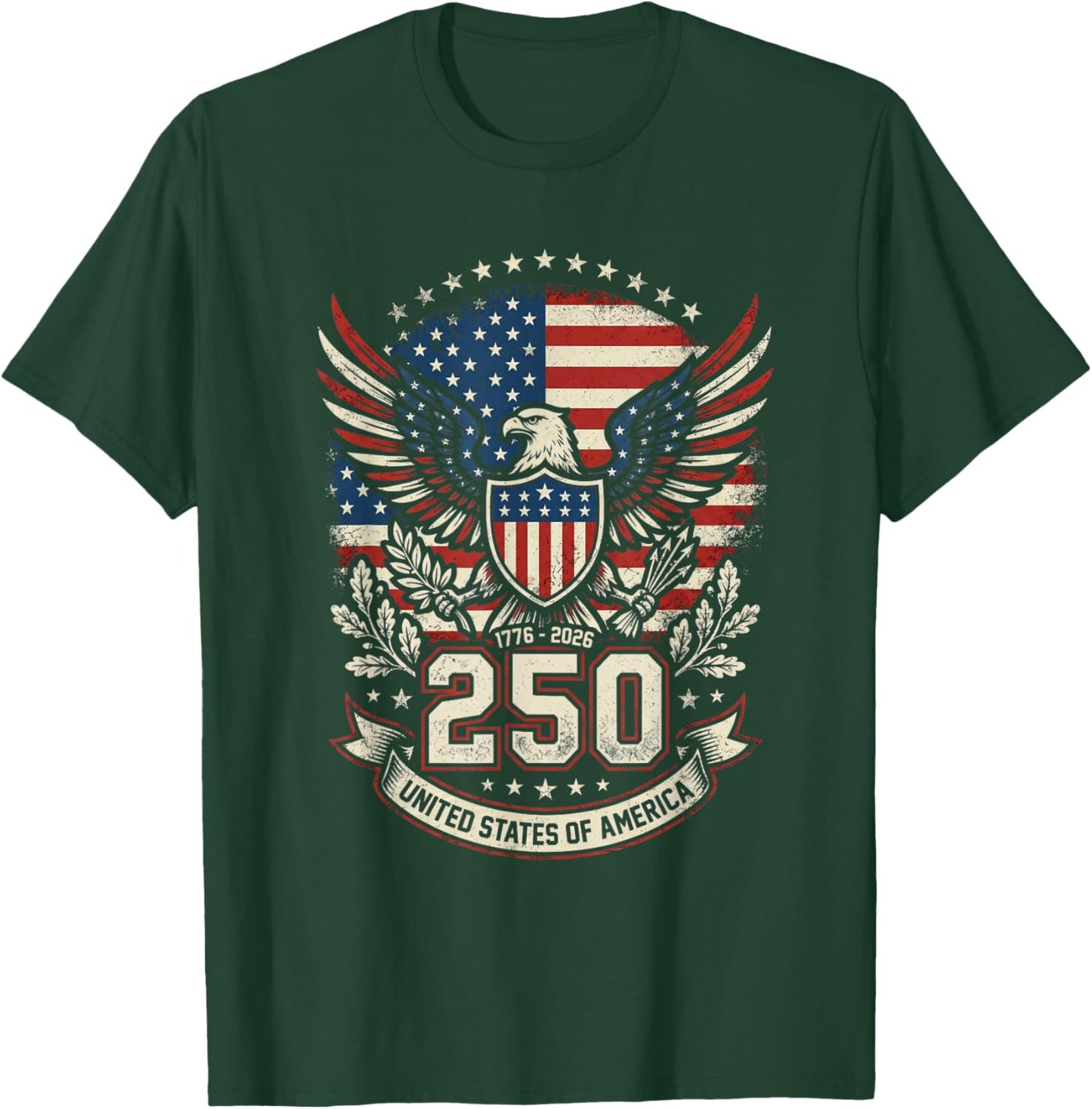 Patriotic 250 Years USA 250 Anniversary American 4th of July T-Shirt - T-Shirt | Forest