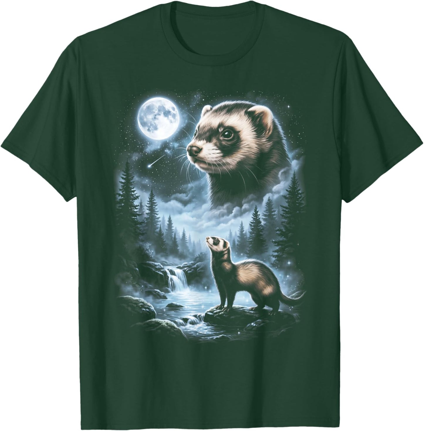 Ferret Howling at Moon 90's Retro T-Shirt - T-Shirt | Forest