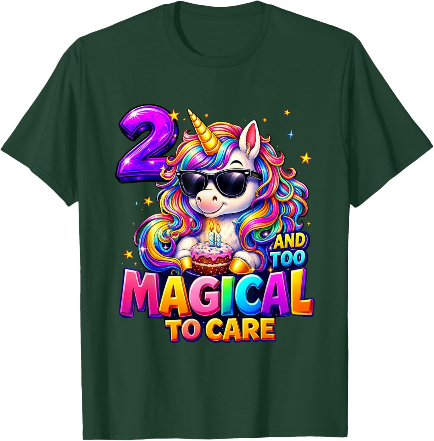 2 and Too Magical to Care Shirt Unicorn 2nd Birthday Girls T-Shirt - T-Shirt | Forest