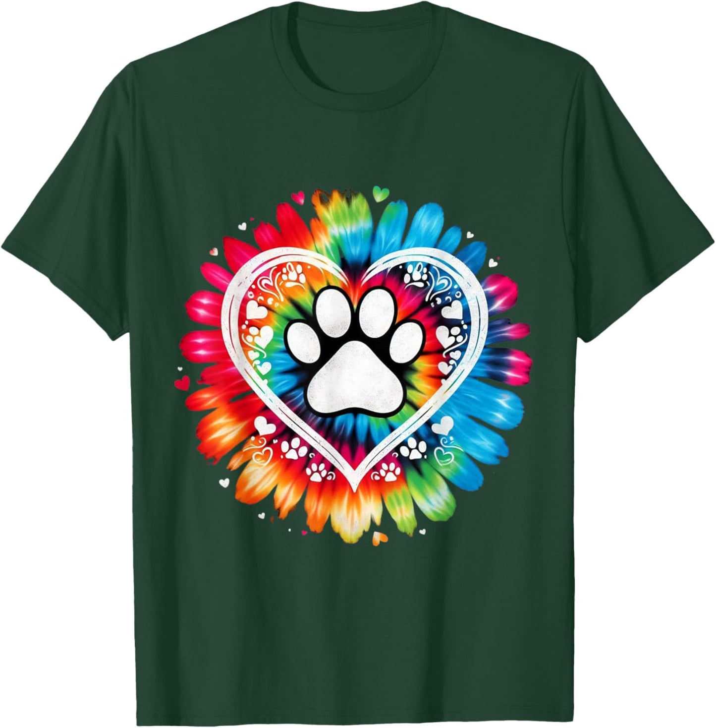 Tie Dye Love Dog Paw Print Heart Animal Lover T-Shirt - T-Shirt | Forest