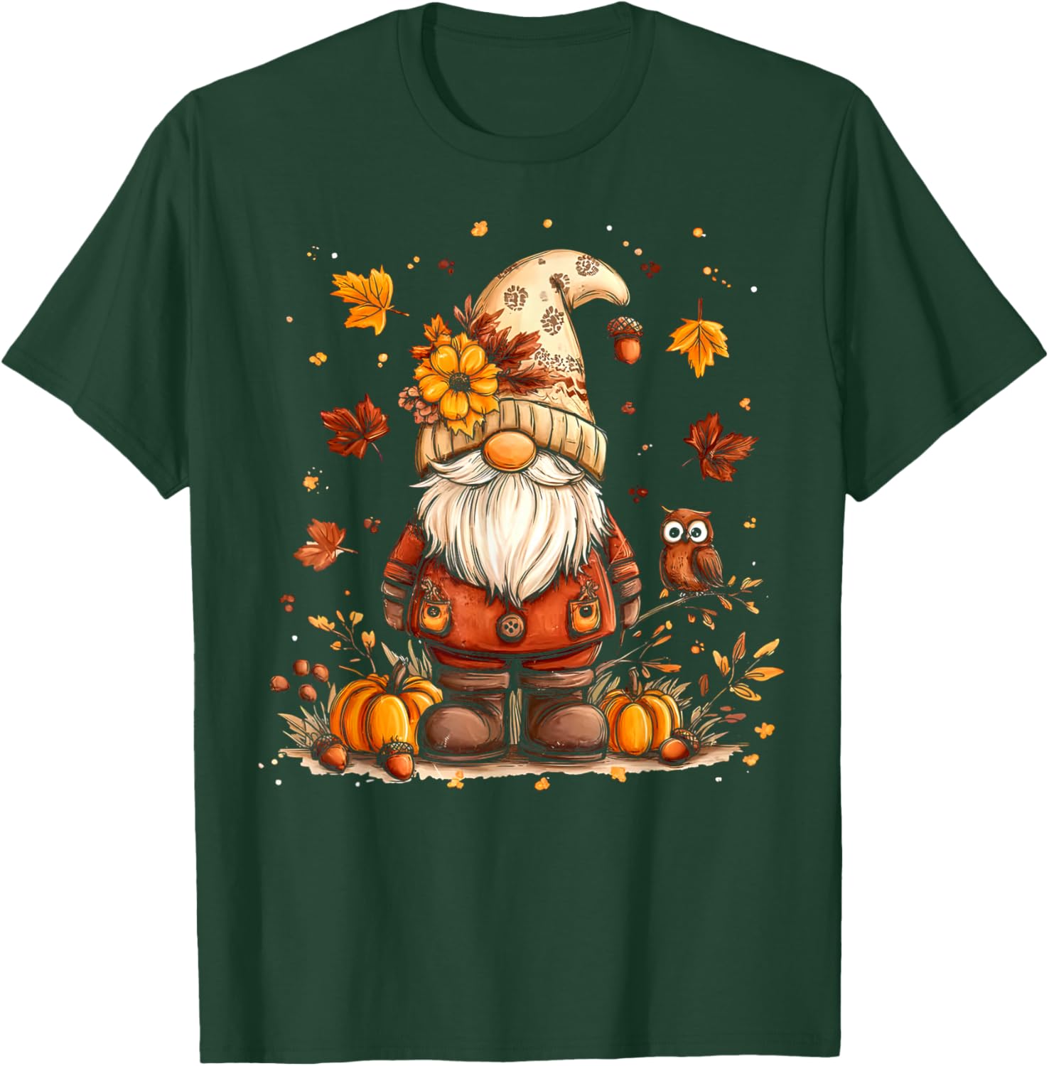 Funny Peace Gnome Halloween Thanksgiving Pumpkin Autumn Fall T-Shirt - T-Shirt | Forest