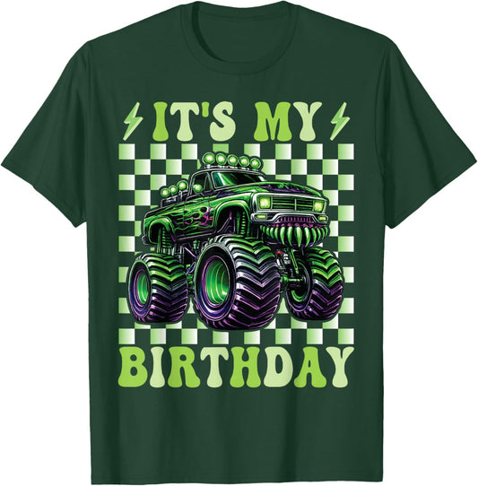 It's My Birthday Boys Monster Truck Bday Party Kids Boy T-Shirt - T-Shirt | Forest