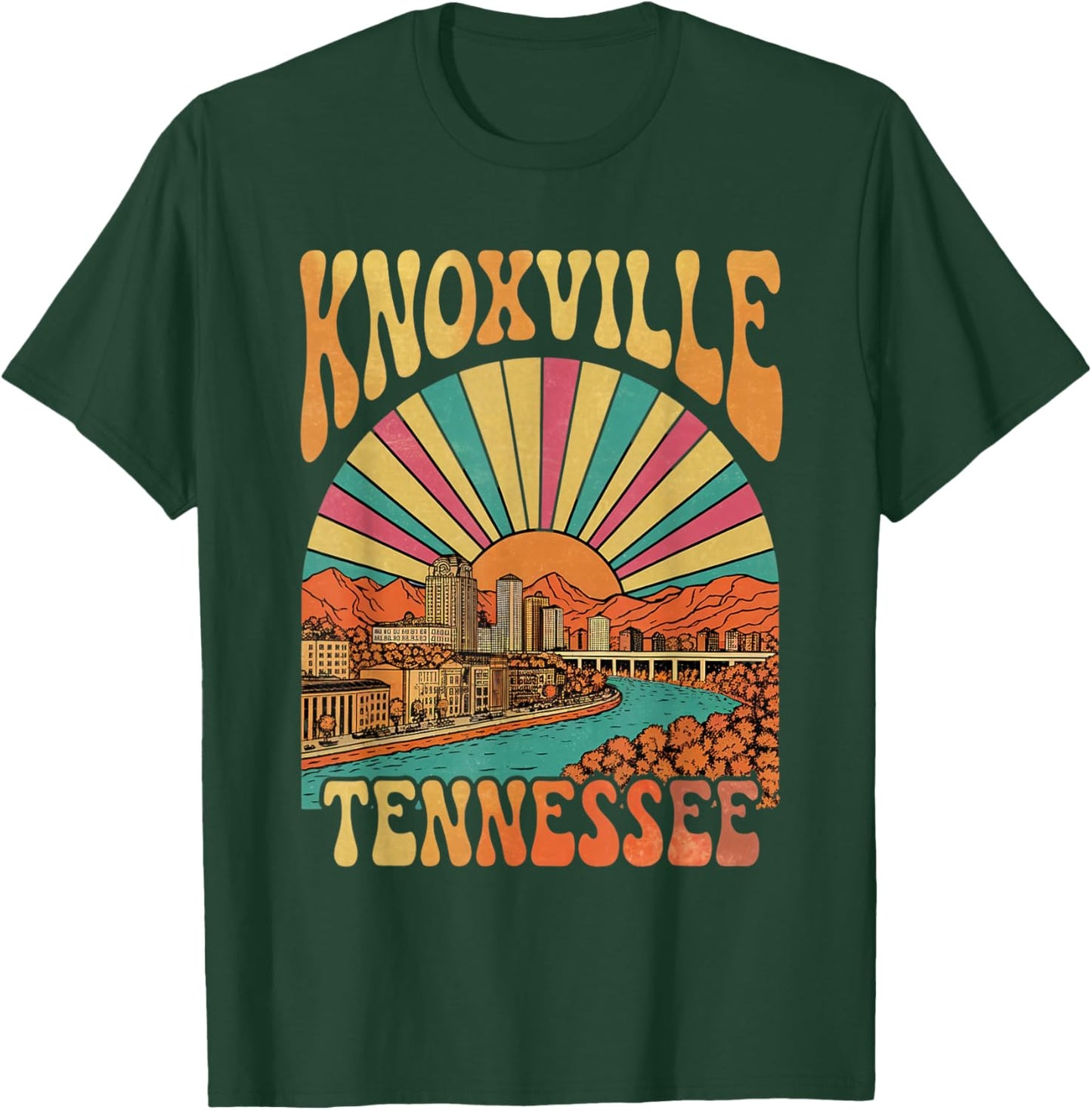 Vintage Knoxville Tennessee Sunset Skyline Cityscape Retro T-Shirt - T-Shirt | Forest