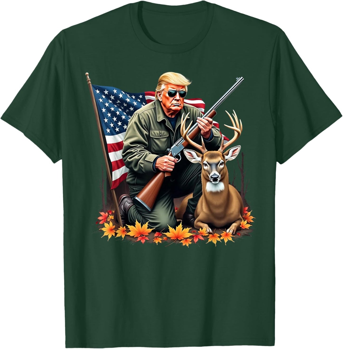 Hunting Deer Season Vintage Trump USA Flag Camouflage T-Shirt - T-Shirt | Forest