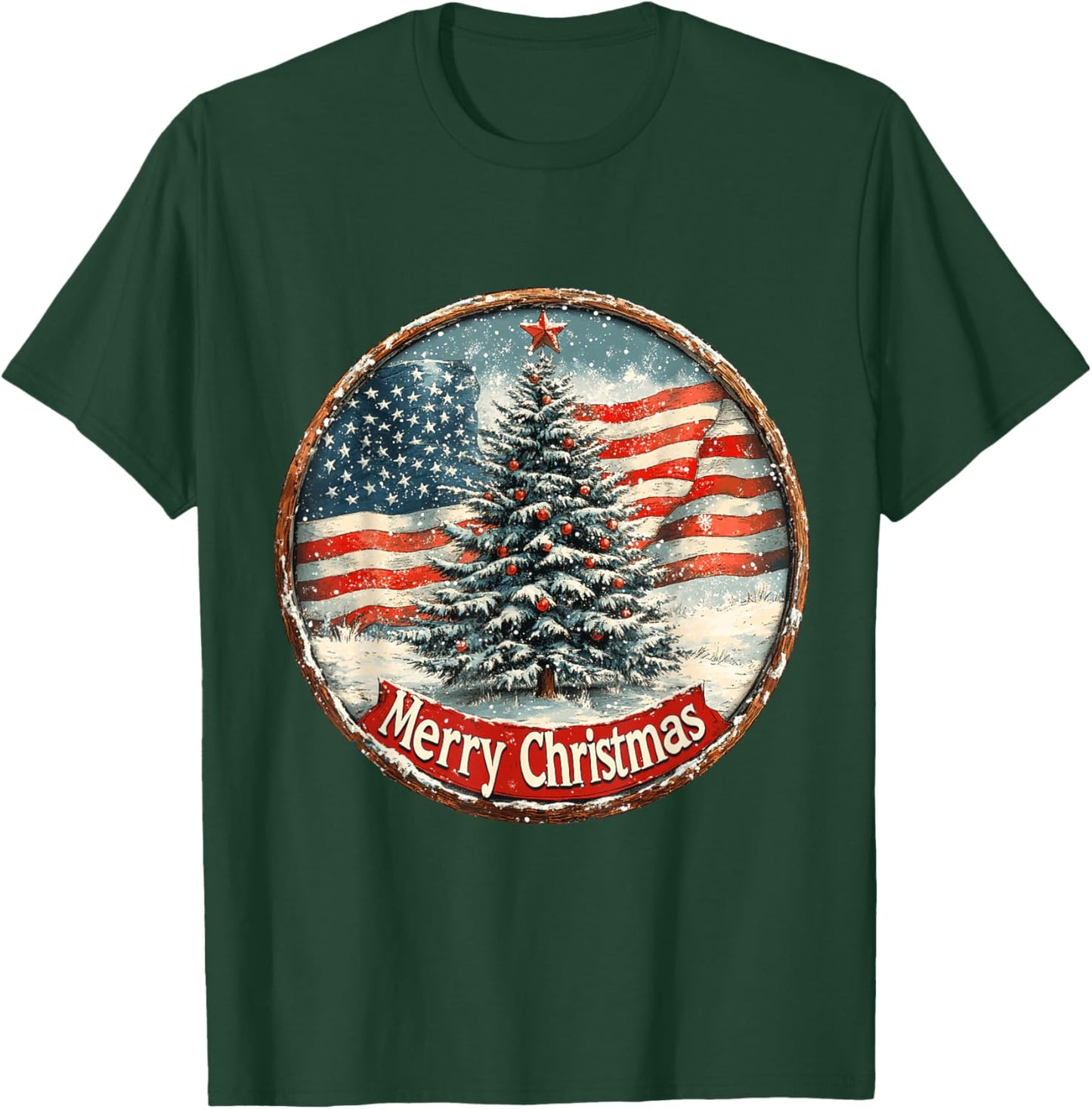 Patriotic Christmas Tree - American Flag Holiday Design T-Shirt - T-Shirt | Forest
