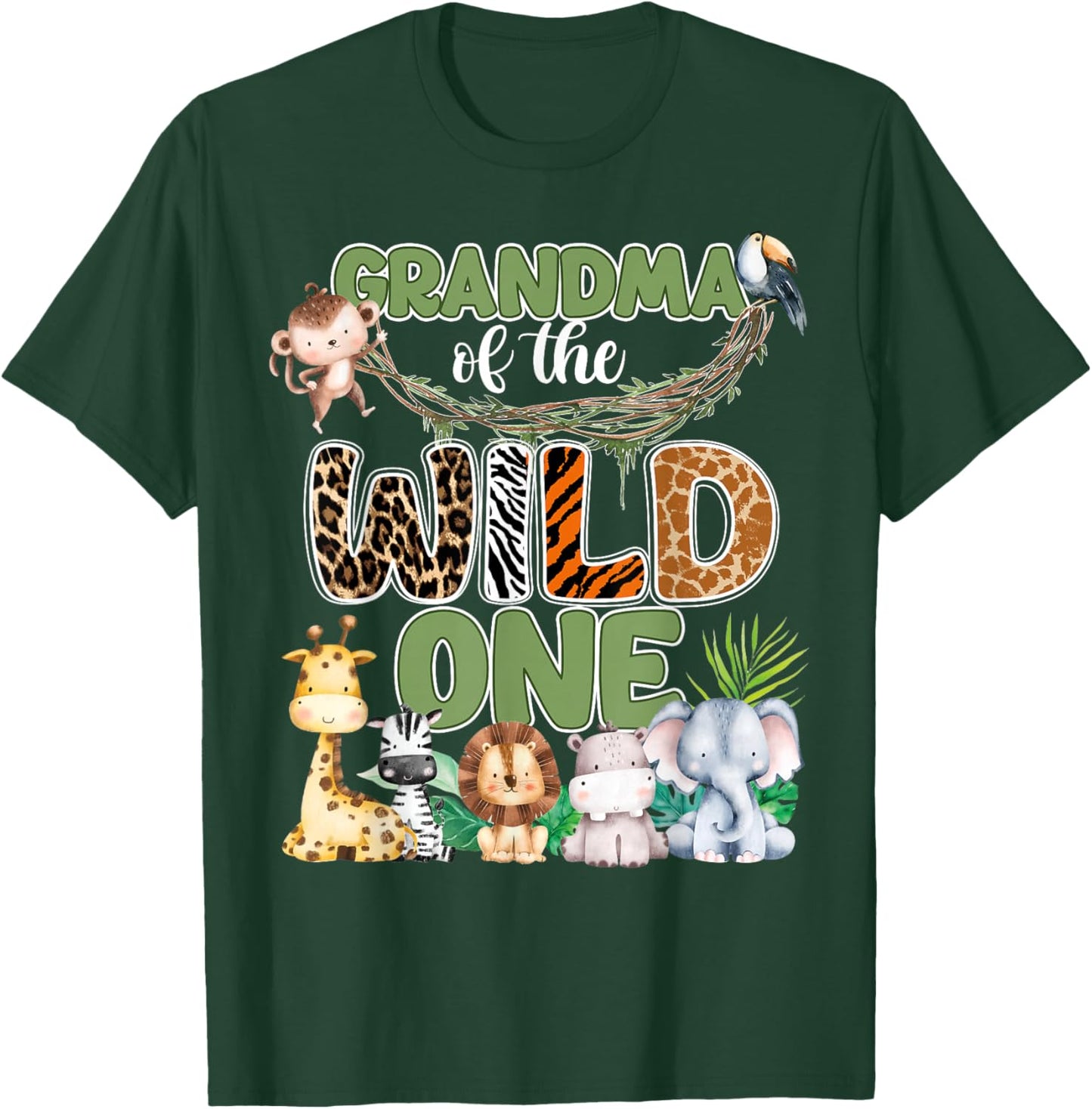 Grandma of The Wild One 1St Birthday Family Safari Jungle T-Shirt - T-Shirt | Forest
