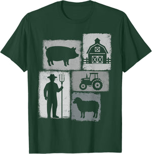 Farmer Vintage Collage Farming Rancher Cowboy Farm Owner T-Shirt - T-Shirt | Forest