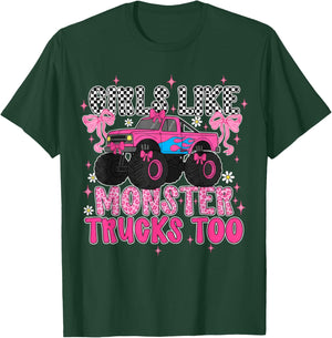 Funny Girls Like Monster Trucks Too Cute Pink Monster Truck T-Shirt - T-Shirt | Forest