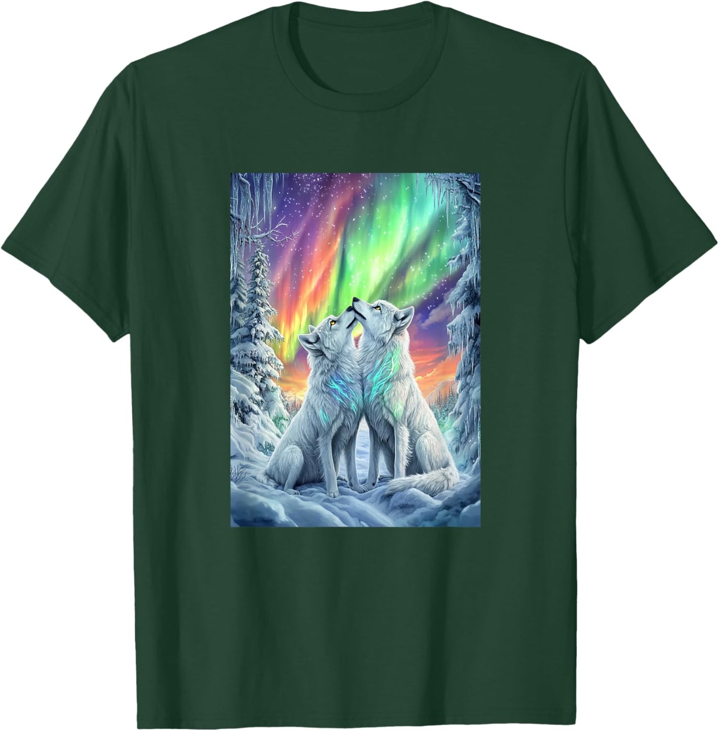 Colorful Northern Lights Wolves Nature Mtn Winter Girls Wolf T-Shirt - T-Shirt | Forest