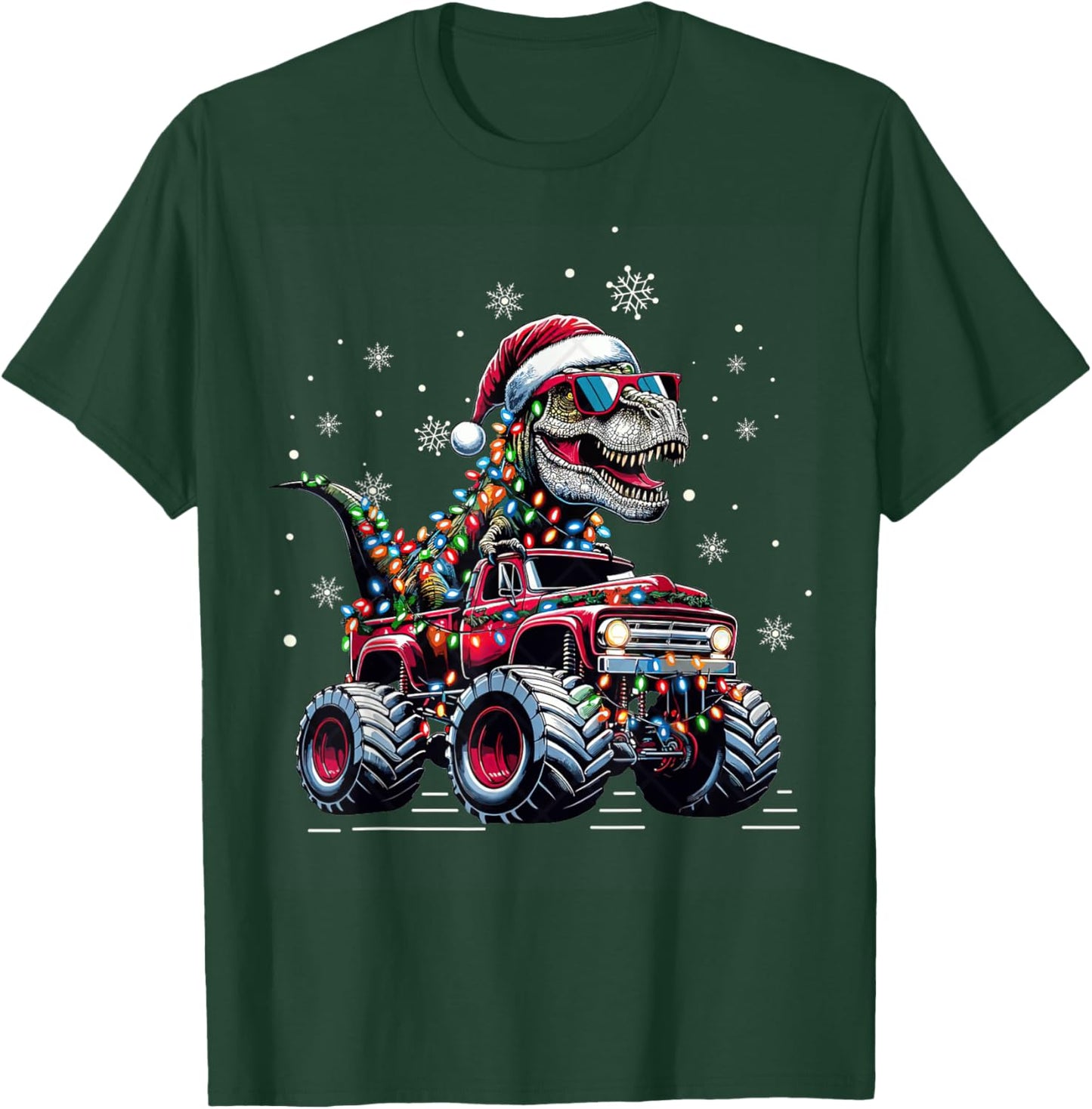 Monster Truck Dinosaur TRex Christmas Boys Kids T-Shirt - T-Shirt | Forest