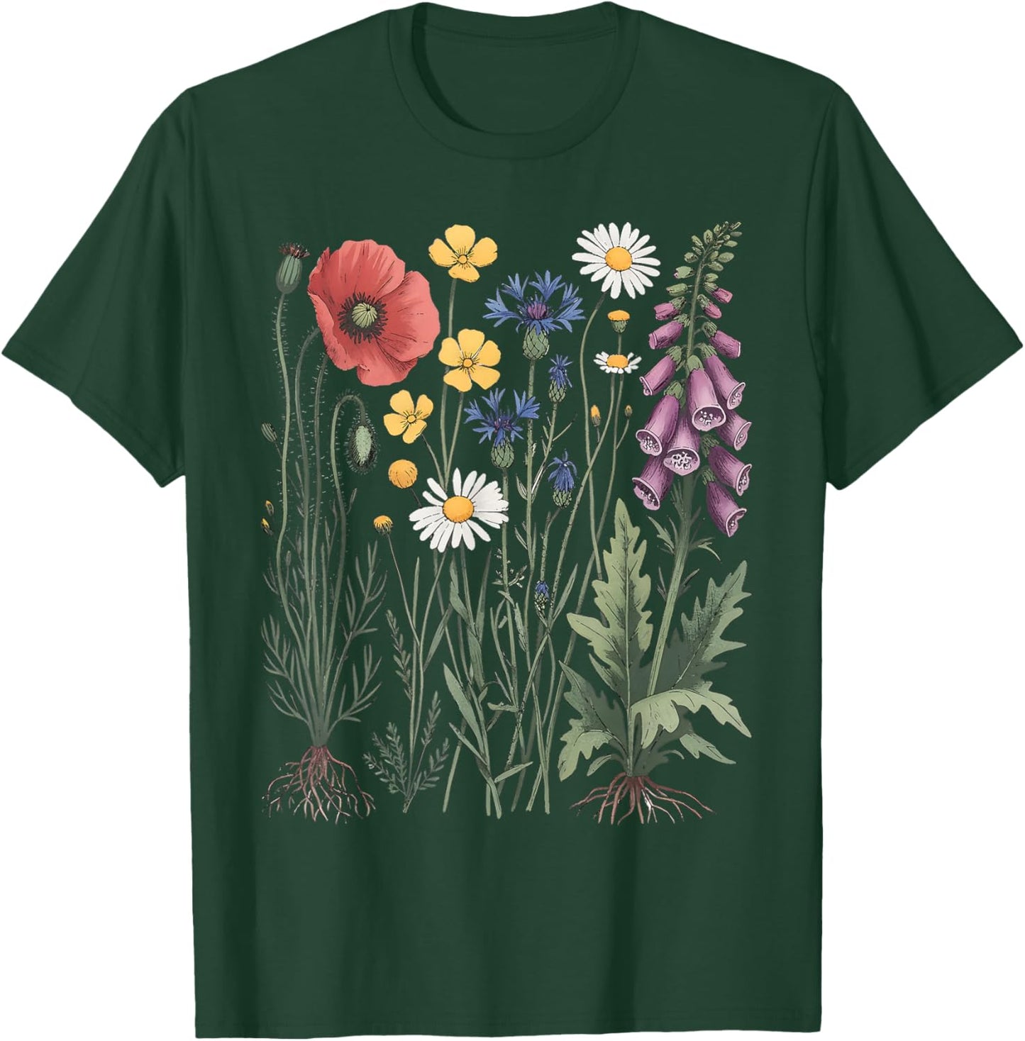Vintage Wildflower Graphic Floral Gardening Women T-Shirt - T-Shirt | Forest