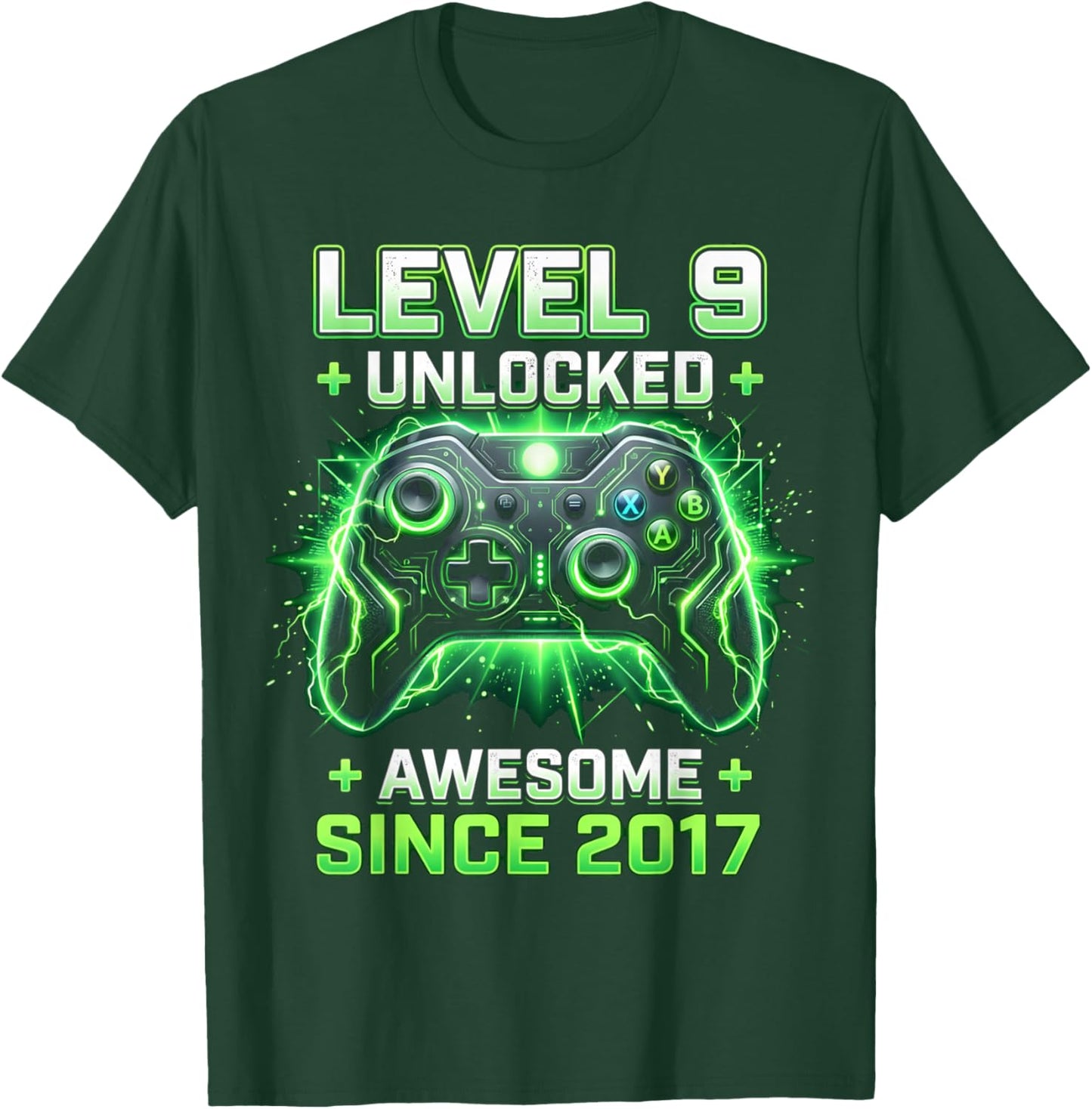 Level 9 Unlocked Awesome Since 2017 9th Birthday Boy Gamer T-Shirt - T-Shirt | Forest