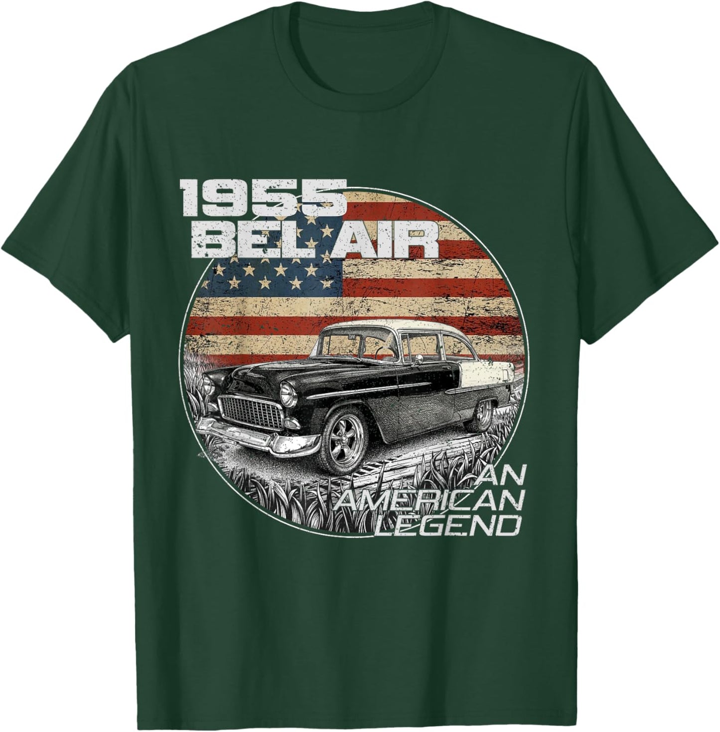 1955 55 Bel air an American Legend Flag 90s Silhouette Old T-Shirt - T-Shirt | Forest