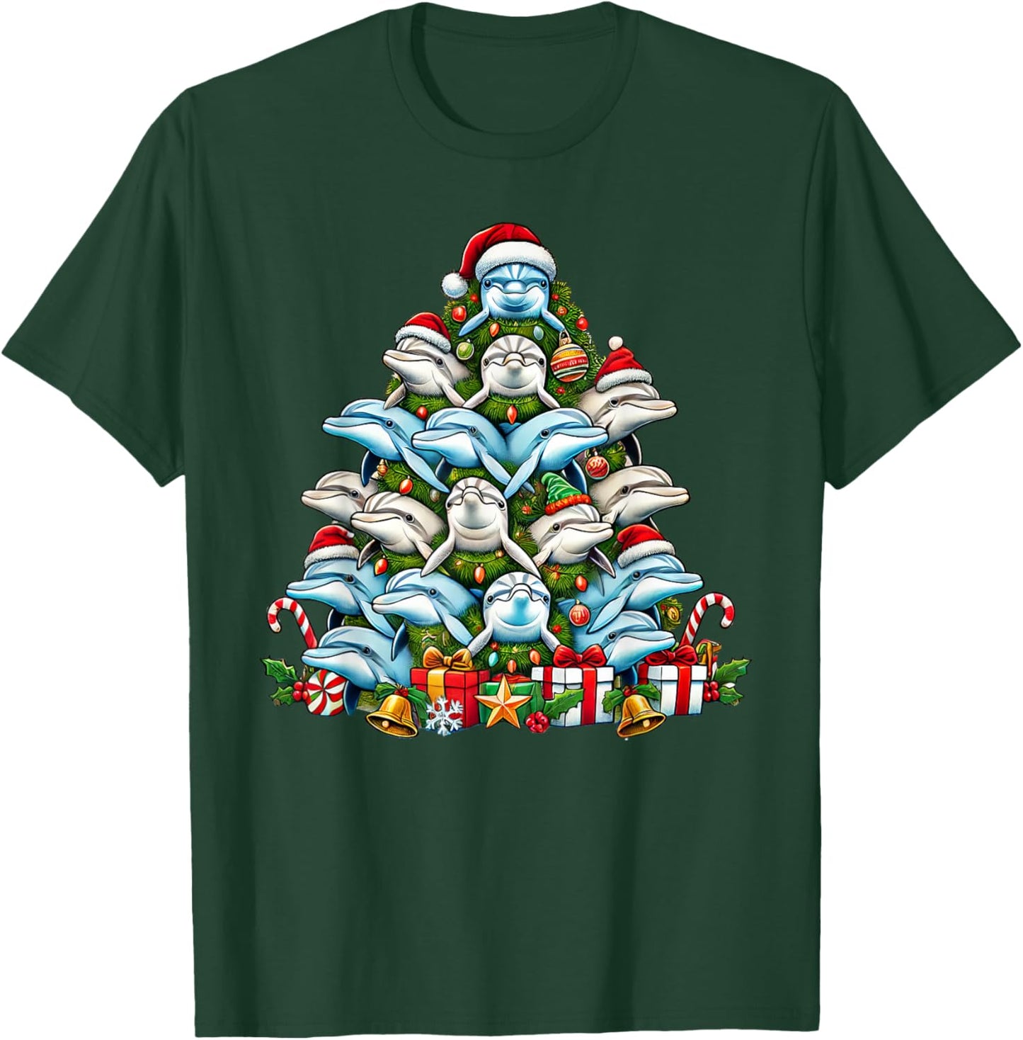 Dolphin Christmas Tree Funny Dolphin Xmas T-Shirt - T-Shirt | Forest
