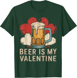 Beer Is My Valentine Vintage Beer Glasses with Hearts Design T-Shirt - T-Shirt | Forest