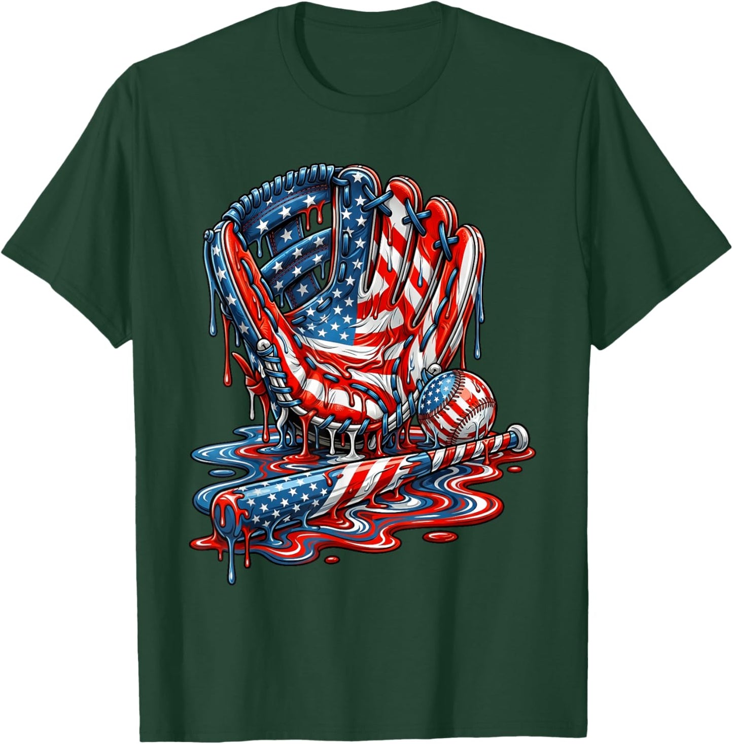 Baseball Drip American Patriotic 4th of July Boys Kids Youth T-Shirt - T-Shirt | Forest