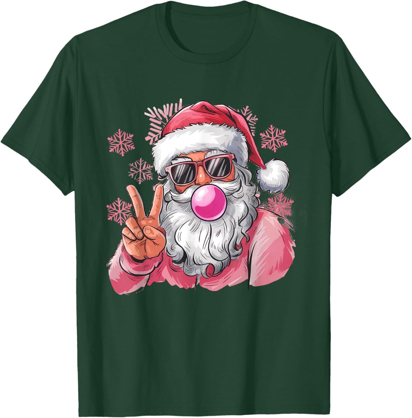 Retro Santa Christmas Blowing Bubble Pink Santa Xmas Funny T-Shirt - T-Shirt | Forest