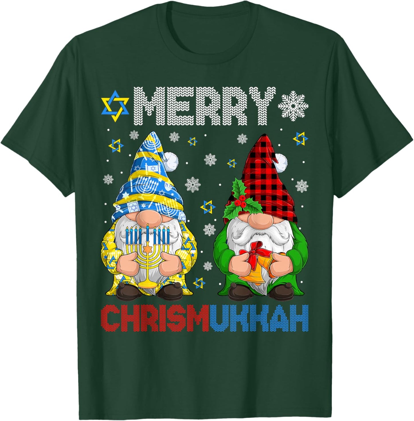 Merry Chrismukkah Jewish Gnome Christmas Chanukah Pajamas T-Shirt - T-Shirt | Forest
