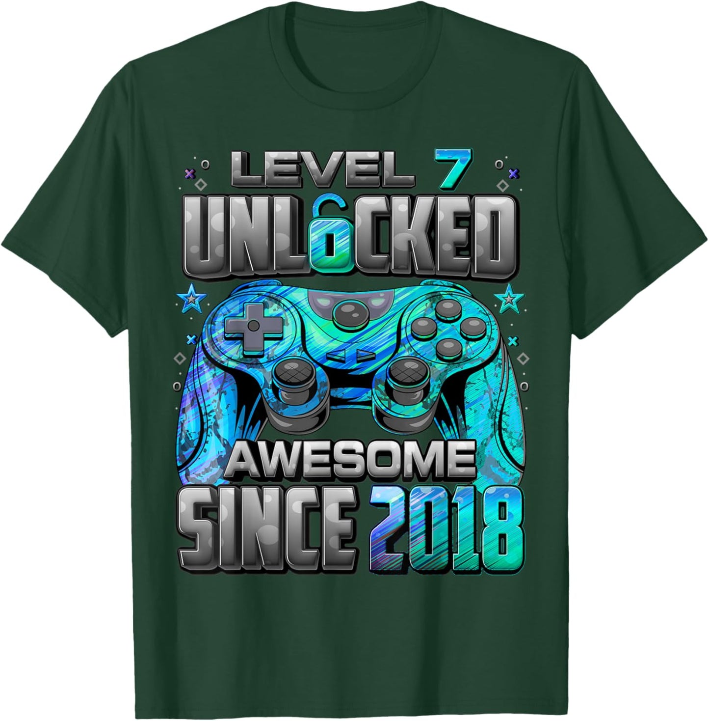 Level 7 Unlocked Awesome Since 2018 7th Birthday Gaming T-Shirt - T-Shirt | Forest