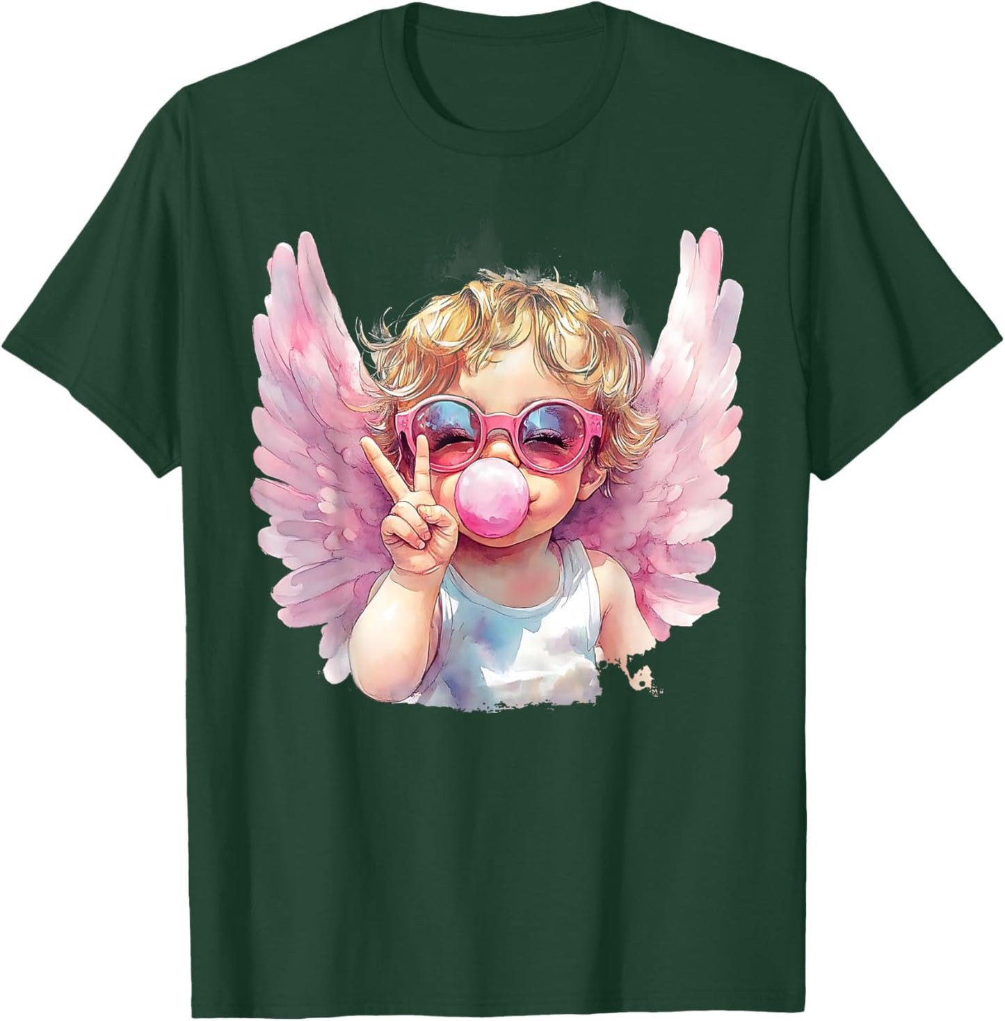Cute Cupid Blowing Bubble Gum Sunglasses Valentine's Day T-Shirt - T-Shirt | Forest