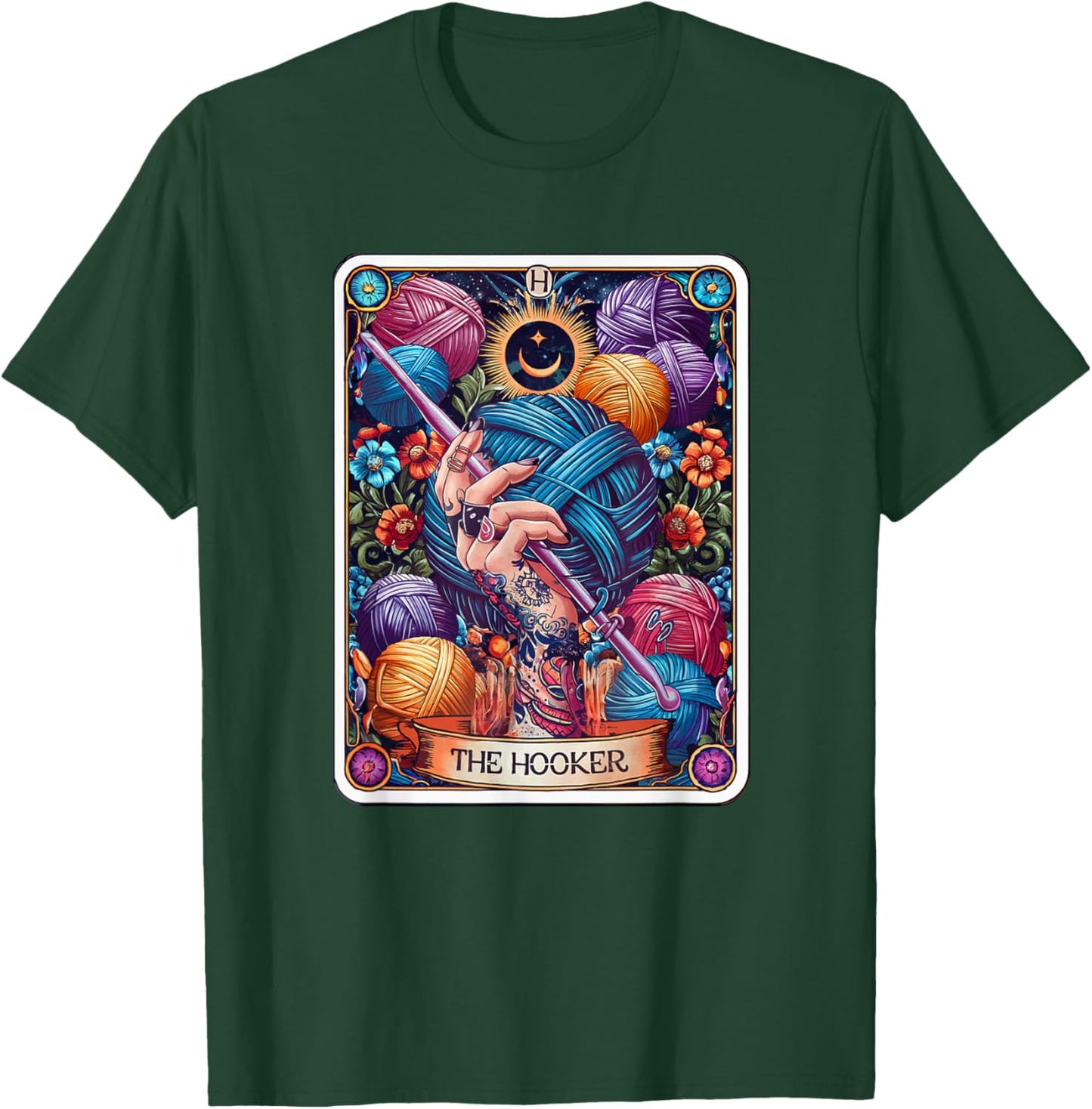 The Hooker Funny Tarot Card Crochet Knitter Knitting Crafter T-Shirt - T-Shirt | Forest