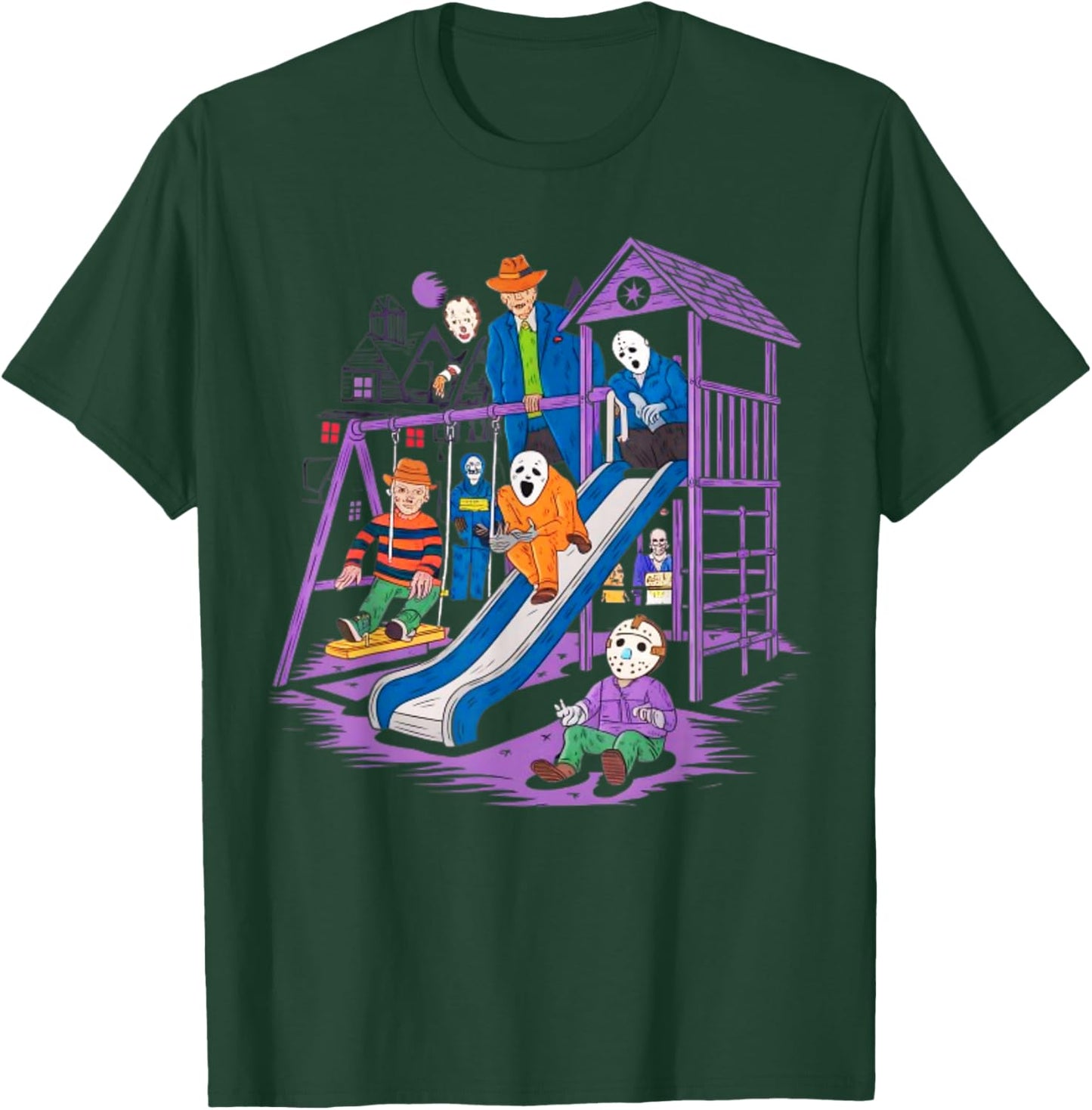 Horror Clubhouse In Park Halloween 2025 Costume Present T-Shirt - T-Shirt | Forest