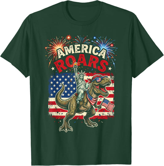 Statue of Liberty American Dinosaur Funny 4th of July Boys T-Shirt - T-Shirt | Forest