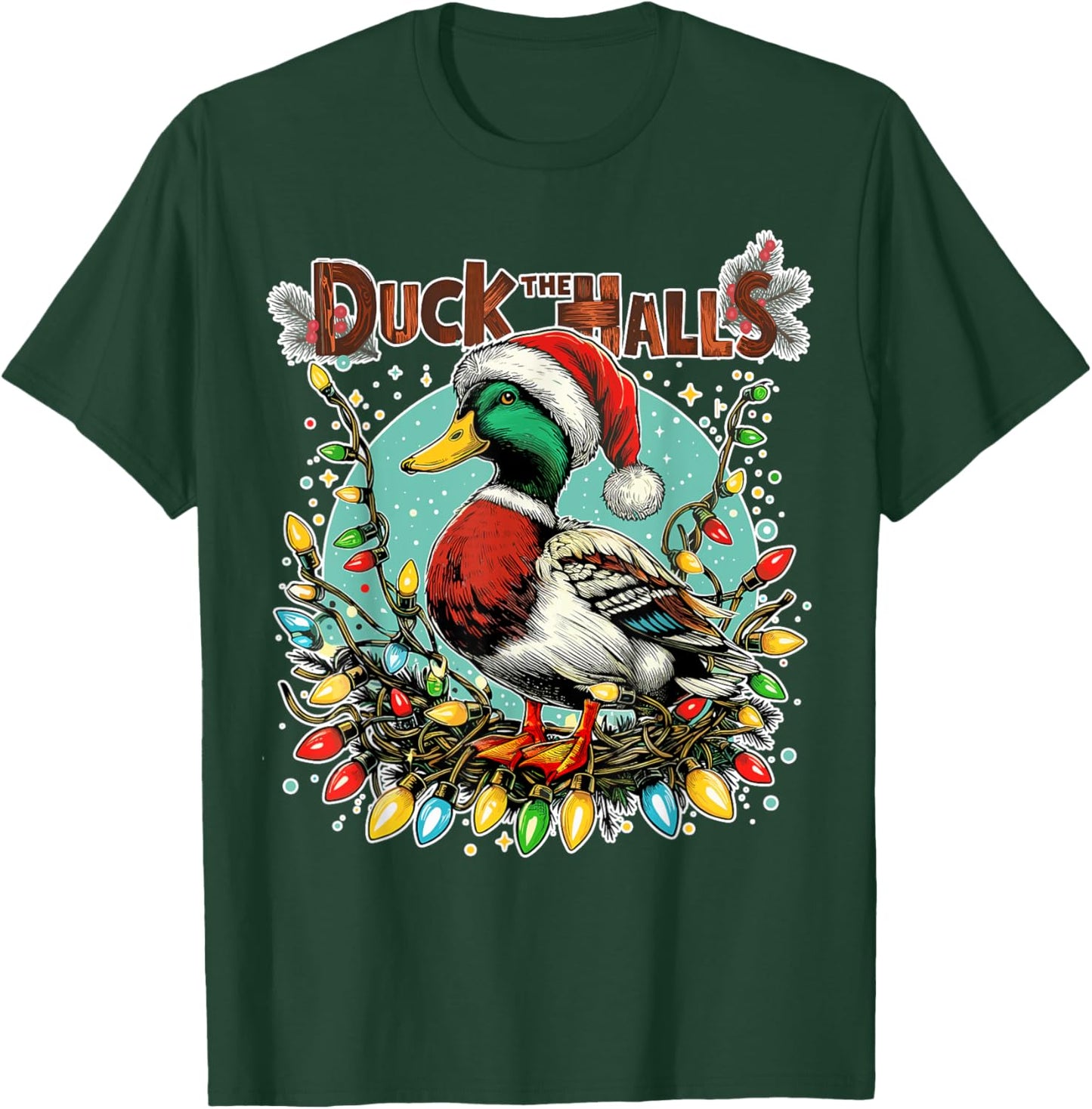 Retro Duck Christmas Lights Merry Ducking Christmas Animal T-Shirt - T-Shirt | Forest