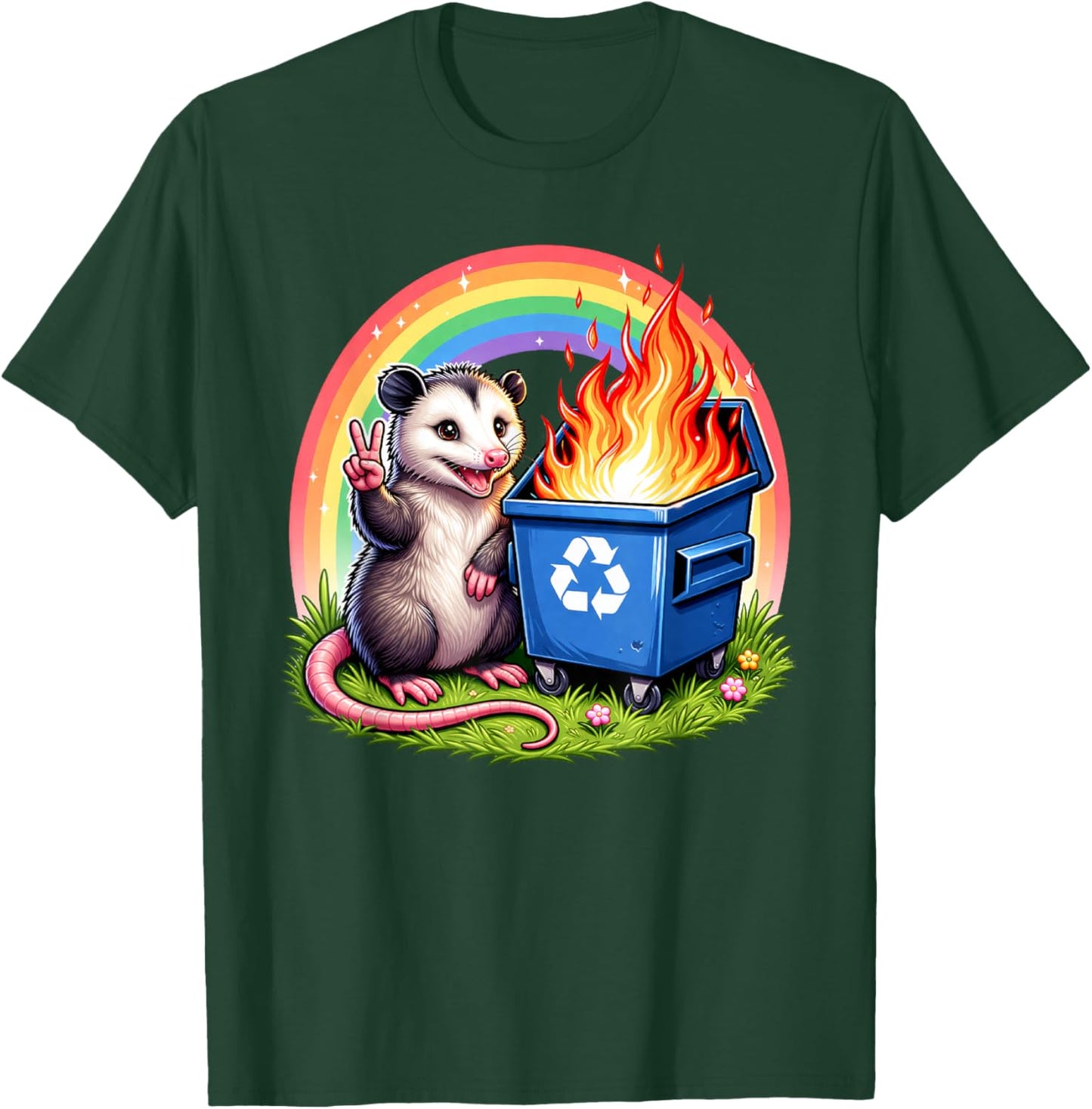 Funny Possum Rainbow Dumpster Fire T-Shirt - T-Shirt | Forest