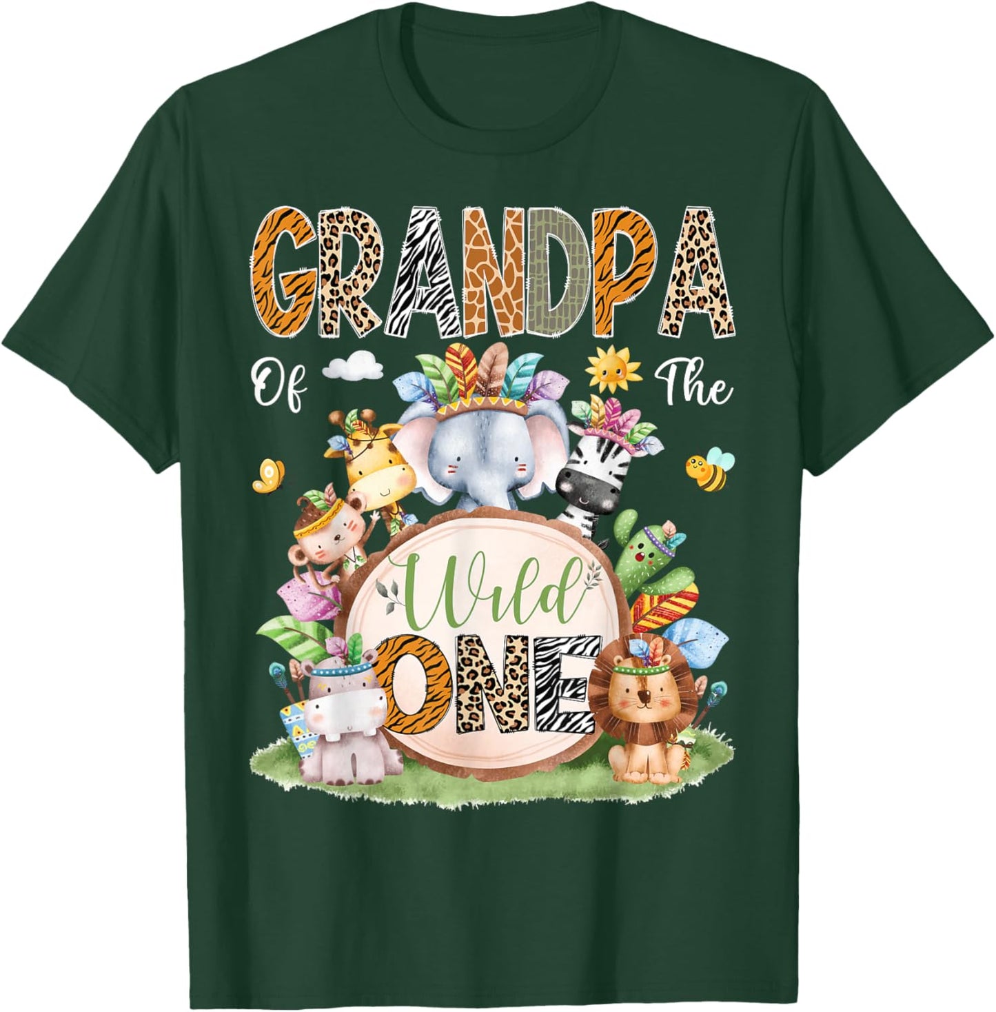 Grandpa Of The Wild One Safari Tribal Animal 1St Birthday T-Shirt - T-Shirt | Forest